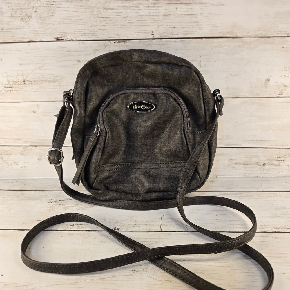 MultiSac Charcoal Gray Textured Crossbody Bag Small Organizer Messenger Purse